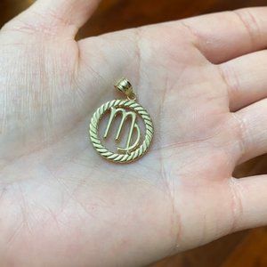 10k Solid Gold Virgo Zodiac Sign Rope Circle Pendant Charm